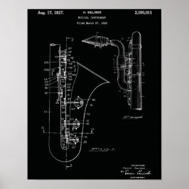 Impressão de Arte de Patente de Saxofone Vintage