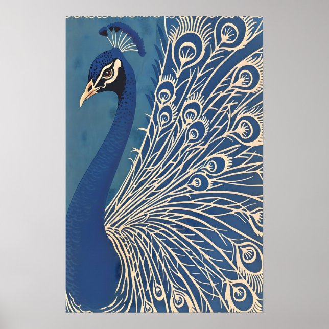 Impressão de Arte de Pavão Azul Parede de Pena Min (Frente)
