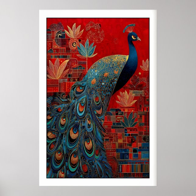 Impressão de Arte de Pavão Indiano, Desenho de Pás (Frente)
