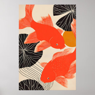 Impressão de Arte de Peixe Dourado Japonês Moderna