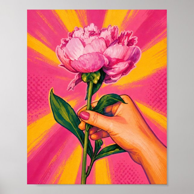 Impressão de Arte de Peônia Rosa em Arte Pop (Frente)