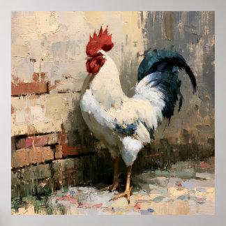 Impressão de Arte de Pintura de Galo em Estilo Vin