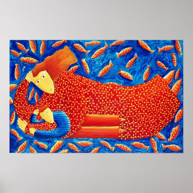 Impressão de Arte de Pintura de Mãe e Filho com Pe (Frente)