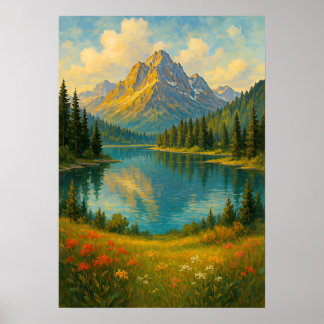Impressão de Arte de Pintura Paisagística do Lago