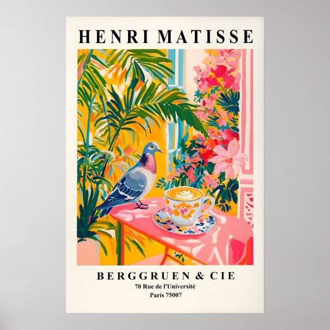 Impressão de Arte de Pombo Bebendo Café Divertida  (Frente)