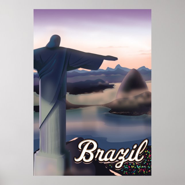 Impressão de arte de pôster de viagem do Brasil. (Frente)