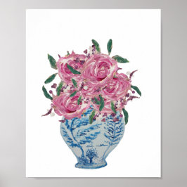 Impressão de Arte de Rosas Rosa-Rosa-Ginger Azul e