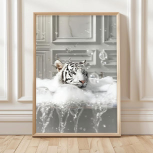 Impressão de Arte de Tigre Branco na Banheira Deco