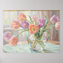 Impressão de Arte de Tulipas Pastéis em Vaso de Vi