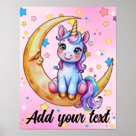 Impressão de arte de unicórnio na lua 11x14