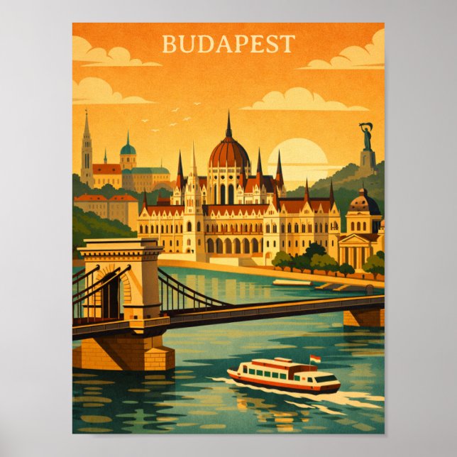 Impressão de arte de viagem de Budapeste Hungria V (Frente)