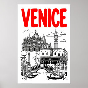 Impressão de Arte de Viagem em Veneza, Gôndola e B