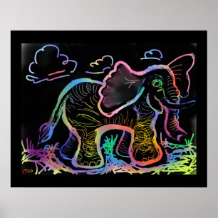 Impressão de Arte do Arco-Íris Elefante