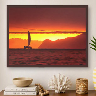 Impressão de Arte do Barco à Vela do Pôr do Sol em