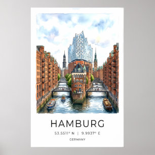Impressão de Arte do Canal de Hamburgo - Paisagem 