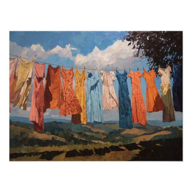 Impressão de Arte do Céu com Roupas Coloridas Vint (Frente)