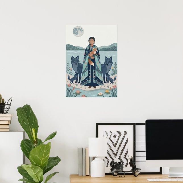Impressão de Arte do Guardião do Lago Místico - Mu (Escritório em casa)
