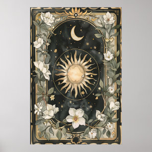 Impressão de Arte do Sol e da Lua Celestial Botâni