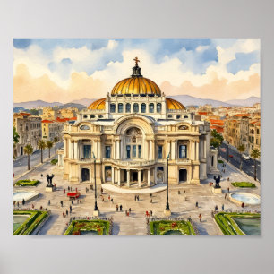 Impressão de Arte em Aquarela da Cidade do México