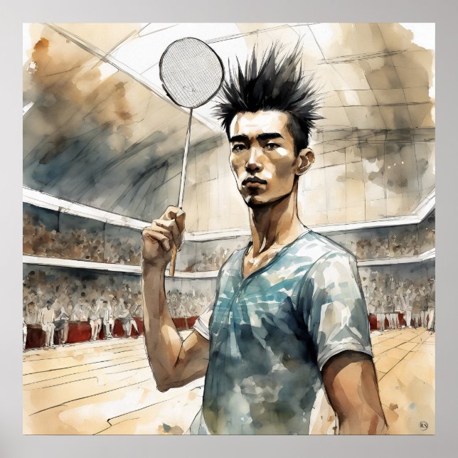 Impressão de Arte em Aquarela de Badminton (Frente)