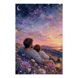 Impressão de Arte em Aquarela Pai e Filho Olhando
