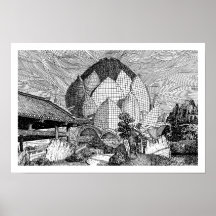 Impressão de arte em linha de arquitetura de lótus
