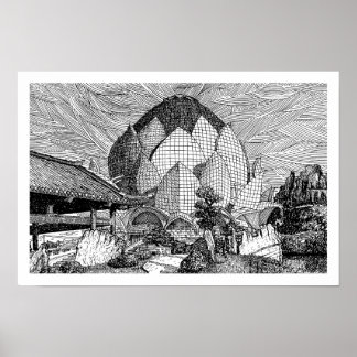 Impressão de arte em linha de arquitetura de lótus