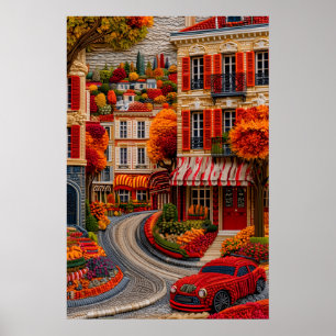 Impressão de Arte Estilo Tricô Rua Paris Cores de 