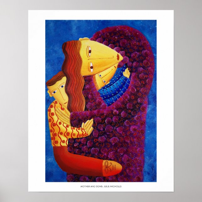 Impressão de Arte Familiar de Pintura de Mãe e Fil (Frente)