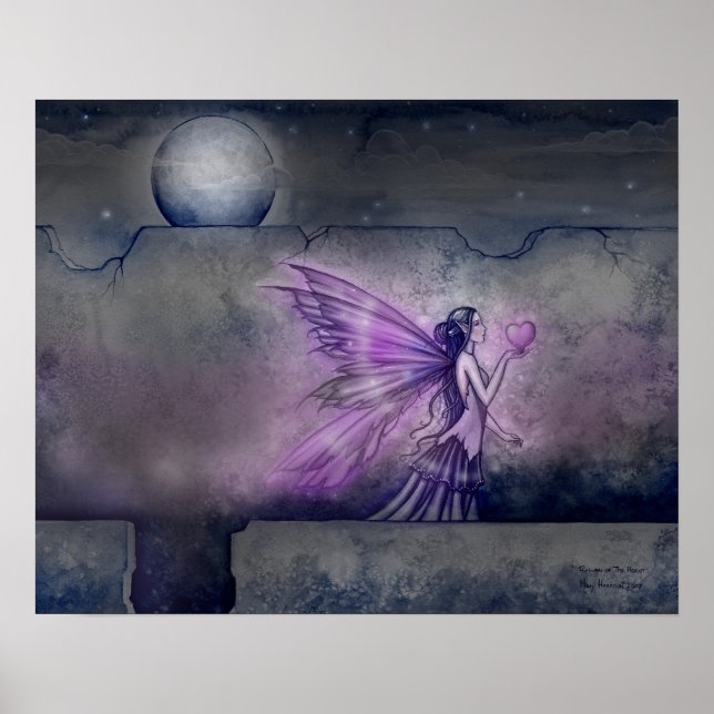 Impressão de Arte Fantasia Fada e Coração Roxo (Frente)