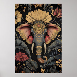Impressão de Arte Floral de Elefante – Design Indi