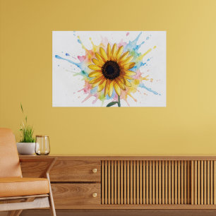 Impressão de Arte Floral de Girassol Splash Art