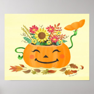Impressão de Arte Floral de Pumpkin no outono do H