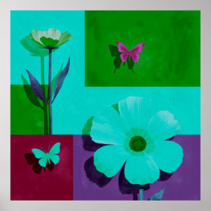 Impressão de Arte Floral em Bloco de Cor com Borbo