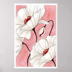 Impressão de Arte Floral Ink Poppy Linhas Finas co