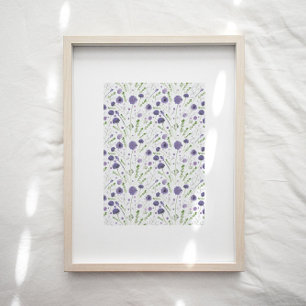 Impressão de Arte Floral Verde Roxo Elegante