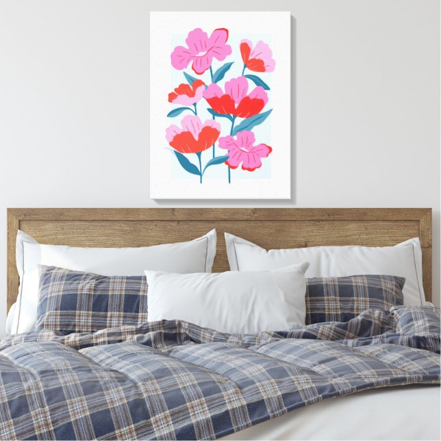 Impressão de Arte Floral Vermelha e Rosa Negrito (Insitu(Quarto))