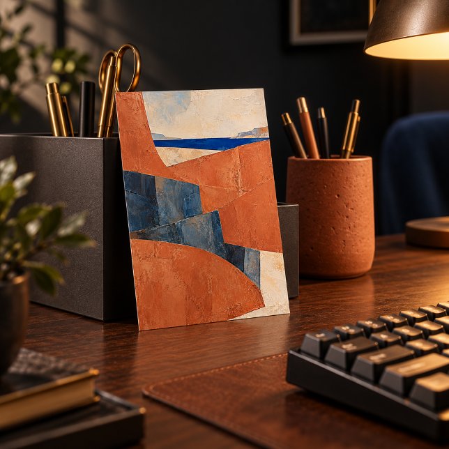 Impressão de Arte Horizonte de Argila (Styled preview of the unframed 4 x 6 inch paper art print. The painted texture is printed artwork. Decorative props are not included.)