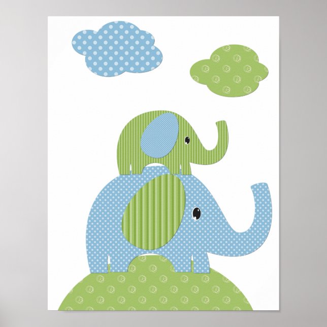 Impressão de Arte Infantil de Elefantes (Frente)