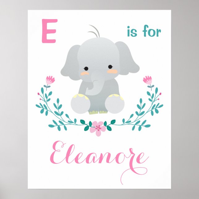Impressão de arte infantil elefante | Nome persona (Frente)