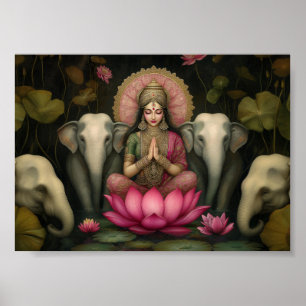 Impressão de Arte Lakshmi Goddese: Hindu Lotus Ele