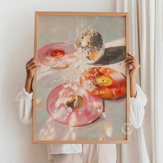 Impressão de Arte Martini & Bola de Discoteca: Bar (Martini & Disco Ball Art Print: Light Pink Bar Car Poster)