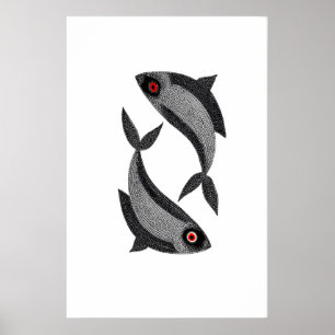 Impressão de Arte Matsya Duo Peixe Desenhado à Mão
