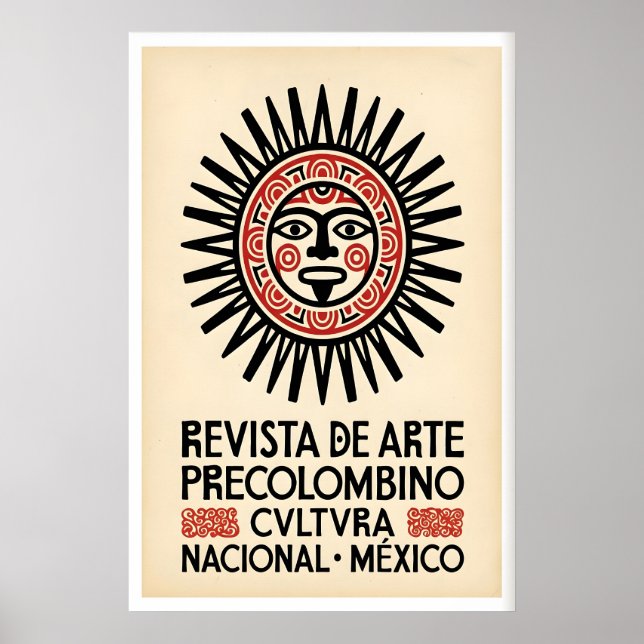 Impressão de Arte Mexicana Máscara Solar Pré-Colom (Frente)