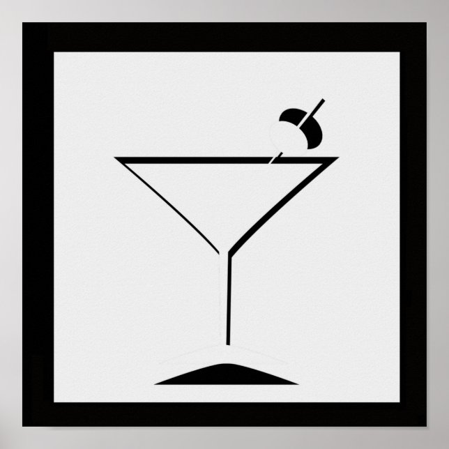 Impressão de Arte Mínima de Martini Preta e Branca (Frente)