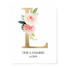 Impressão de Arte Monograma, Letra L, Casamento, B