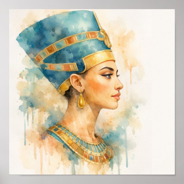 Impressão de arte Nefertiti em aquarela Faraônica  (Frente)