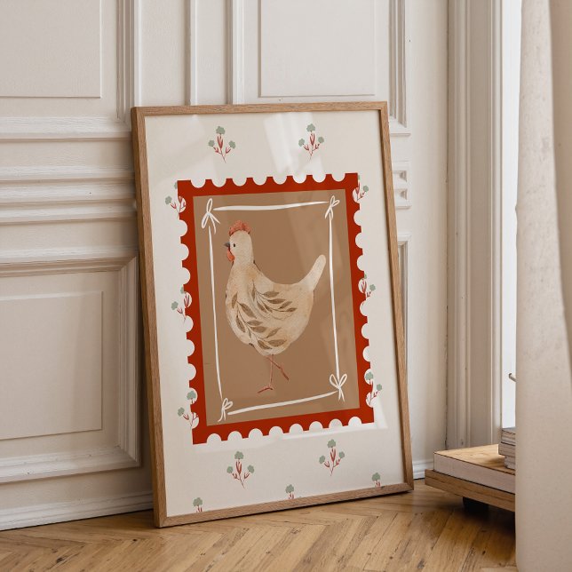 Impressão de Arte para Parede de Creche de Galinha (Farmhouse chicken nursery wall art with neutral tones for cozy baby room decor)