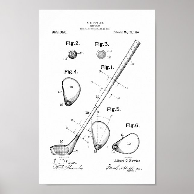 impressão de Arte Patente do Clube de Golfe Vintag (Frente)