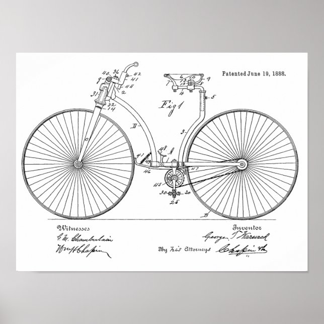 impressão de arte patenteada da bicicleta de 1888 (Frente)